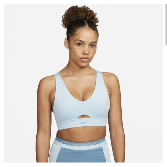 Nike Active Indy Plunge Cutout Medium Support Padded Sports Bra Light Blue XL - Picture 1 of 5